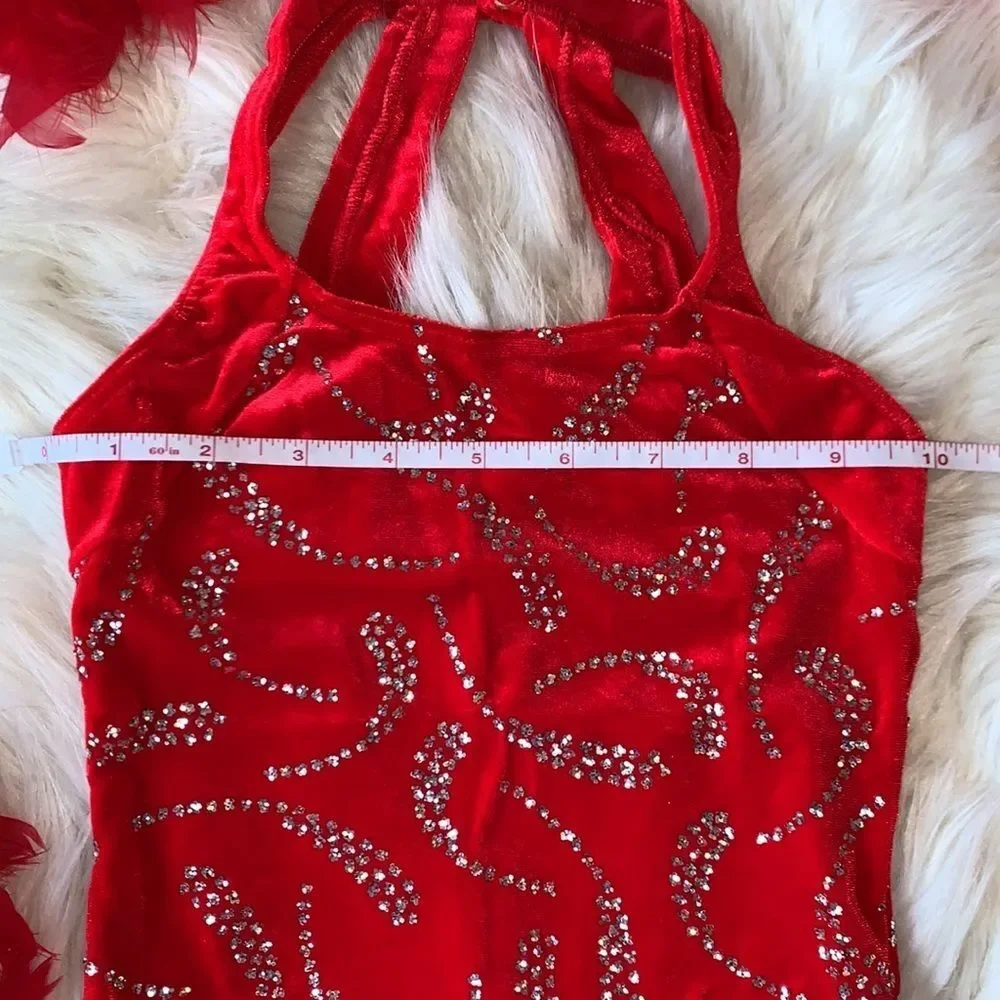 Kids Red velvet sequin and feather tap outfit